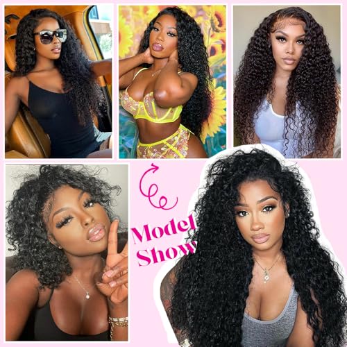 32 Inch Deep Wave Lace Front Wigs Human Hair 200 Density 13x6 HD Lace Frontal Wigs for Women Deep Curly Glueless Wigs Human Hair Pre Plucked with Baby Hair