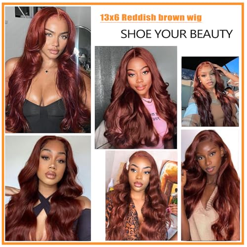 Reddish Brown Lace Front Wigs Human Hair Body Wave 13x6 HD Lace Front Wig Human Hair 180% Density Wear and Go Glueless Auburn Wigs Human Hair Pre Plucke Brown Wigs for Women 26 Inch