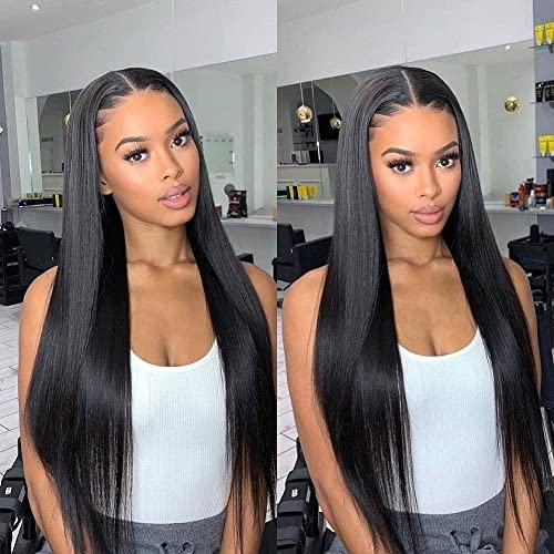 Straight Lace Front Wigs Human Hair Pre Plucked HD Transparent 13x4 Lace Frontal Wigs Human Hair with Baby Hair 180% Density Brazilian Virgin Human Hair Wigs for Black Woman Natural Color 22 Inch
