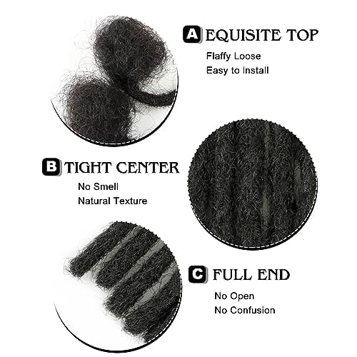 14inch 60 Strands 0.8cm Width 100% Human Hair Dreadlock Extensions, Full Handmade Loc Extensions Human Hair for Men Women Kids, Permanent Dread Extensions Can Be Dyed Bleached(Natural Black)