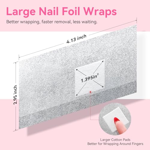 Makartt Nail Polish Remover Soak off Foils ? Gel Polish Remover Foil Nail Wraps with 1.18 inch Pre-attached Lint Free Larger Cotton Pads for Gel Nail Removal at Home or Salon(100 Pcs)