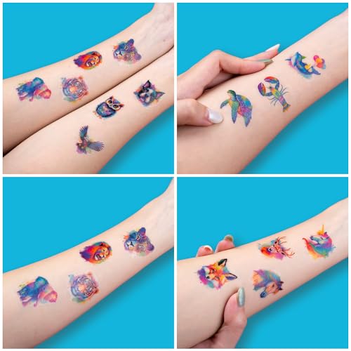96 PCS Watercolor Animal Pre-Cut Temporary Tattoos for Kids | Super Cute Themed Birthday Party Favors, Supplies, Decorations, Animal Fake Tattoo Stickers, School Rewards Prizes & Gifts Boys & Girls