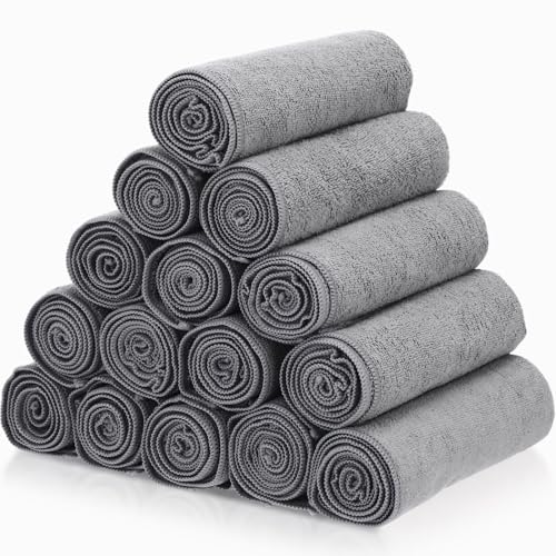 Panelee 24 Packs of Bleach Proof Towels Microfiber Absorbent Bleach Resistant Salon Hand Towels for Gym, Bath, Spa, Shaving, Shampoo, Home Hair Drying (Light Gray,16 x 28 Inch)
