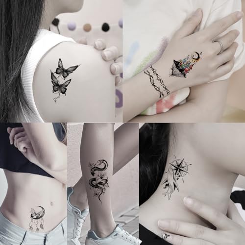 82 Sheets Halloween Temporary Tattoos, 3D Scary Lion Wolf Tiger Skull Skeleton Spider Fake Tattoos Stickers for Men Women Adults