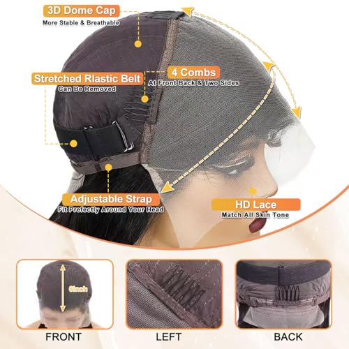 13x6 Lace Front Human Hair Wigs Straight Lace Front Wigs Real Hair for Women HD 200% Density Lace Frontal Human Hair Wig Pre Plucked with Baby Hair Natural Black Long Hair 34 Inch