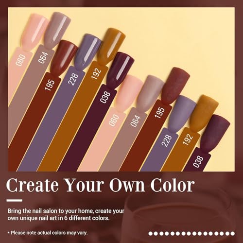 AZUREBEAUTY Dip Powder Nail Set, Fall Nude Dark Brown Purple Gary Natural 6 Colors Dipping Powder Starter Kit, French Nail Art Manicure DIY Salon, No Need Nail Lamp Cured