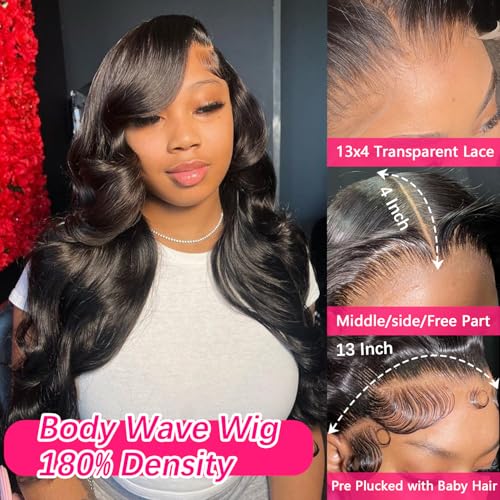 Human Hair Wig Body Wavy 13x4 HD Lace Front Wig 30 Inch Lace Frontal Wigs Pre Plucked 180% Density Virgin Hair Glueless Wigs For Women Natural Black (1B)
