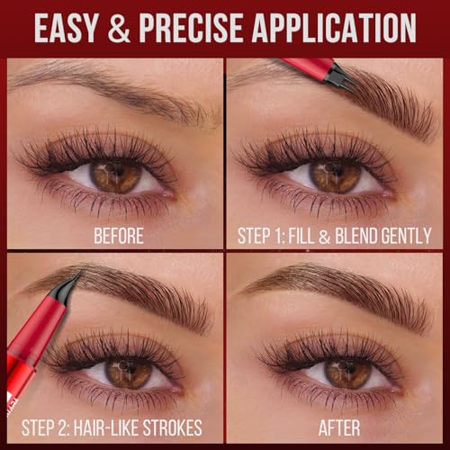 Vevivia Eyebrow Pencils for Women - Eyebrow Pen with Dual-Brush-Tip & Curved Tip for Natural Fuller-Looking Brows, Precise Hair-Like Strokes for All Brow Types, Last All-Day Brow Makeup, Dark Brown