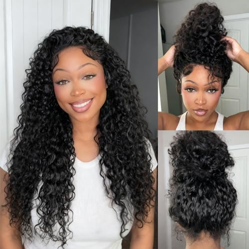 360 Deep Wave Lace Front Wigs Human Hair 200% Density 360 HD Lace Front Wigs Deep Wave Pre Plucked With Baby Hair Curly Full Lace Wig with Adjustable Straps for Women (32 Inch)
