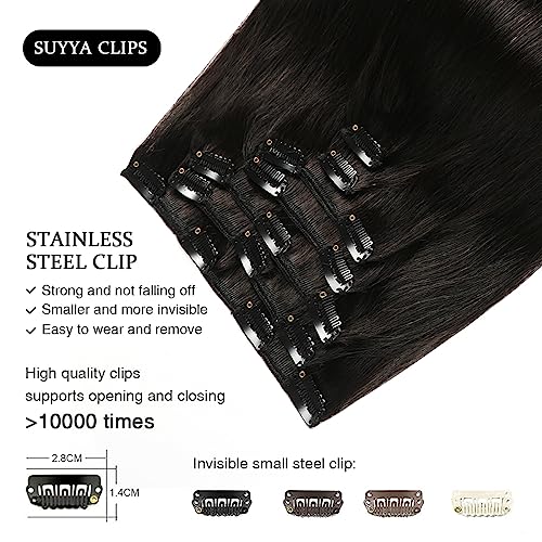 SUYYA Clip in Hair Extensions Real Human Hair,Hair Extensions Clip ins Straight Human Hair Clip ins Double Weft Natural Black Human Hair Clip in Extensions 7pcs 120g (22 inches #1B Off Black)