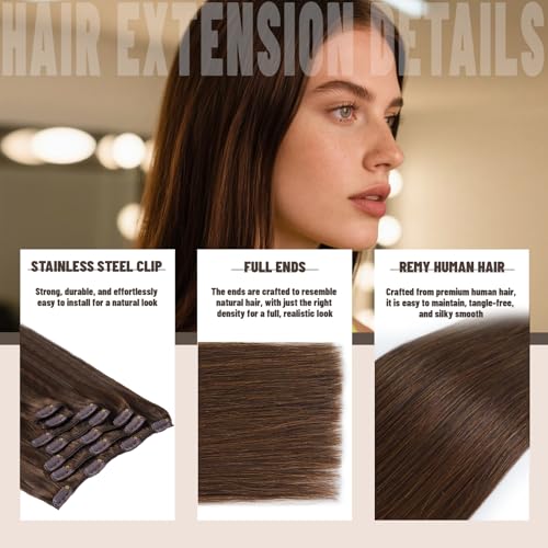 Clip in Hair Extensions Real Human Hair 22 Inch 120g 7Pcs Remy Extensions Double Weft Straight Hair Extensions for Add Volume (22in, 120g, #4)