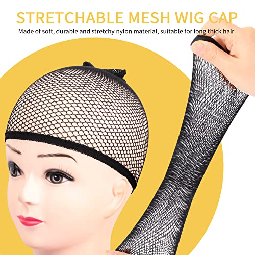 Fandamei Wig Caps, 4PCS Wig Caps Mesh Net Open End, Black Wig Cap for women, Nylon Mesh Wig Cap Net Strength Black