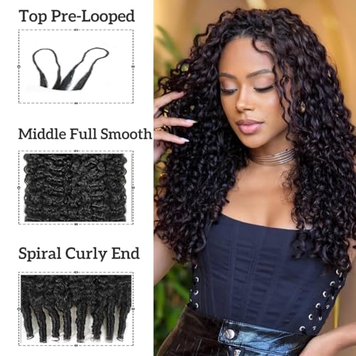 Knotless Pre-Separated Water Curly Human Hair Feather Crochet Hair Extensions Spirally Curly Classic Lightweight Reusable Crochet Hair Extensions Natural Color 20inch 120g