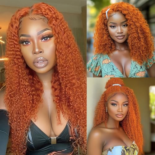 Ginger Orange Kinky Curly Bundles Human Hair Color 350 Curly Human Hair Bundles 8a Grade Double Weft Remy Hair Wet and Wavy Bundles Soft and Silky for Black Woman (24 26 28 inch,3 Bundles)