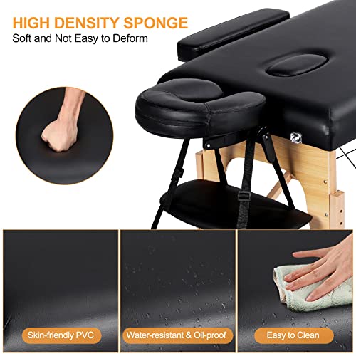 Yaheetech Massage Table Lash Bed Portable Massage Spa Bed Beauty Tattoo Table Adjustable for Eyelash Tech Physical Therapy Couch, Black