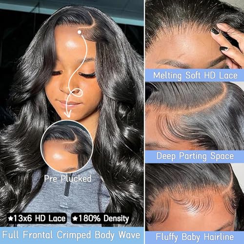 13x6 Body Wave HD Lace Glueless Drawstring Wigs Human Hiar 200% Density Pre Plucked Pre Cut Ear to Ear Full Lace Closure Wear and Go Wig Pre Everything Bleached Knots 28 inches