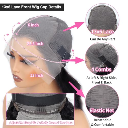 13x6 Straight Lace Front Wigs Human Hair 32 Inch HD Transparent Lace Frontal Wigs Straight Human Hair Wig for Women 200% Density Glueless Wigs Human Hair Pre Plucked with Baby Hair Natural Black