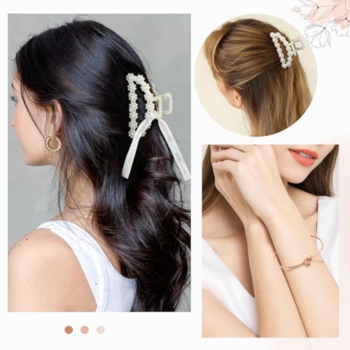 DEEKA 12 Pcs Bridesmaid Proposal Gifts, Pearl Hair Claw Clips & Bridesmaid Knot Bracelet Bachelorette Party Wedding Favors Bridal Party Present Hair Accessories for Women(Rose Gold Bracelets)