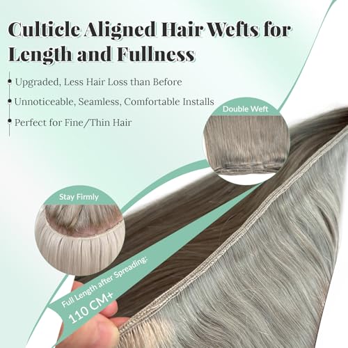 12 Inch Silver Grey Weft Sew in Hair Extensions Real Human Hair Weft Bundles, Hand Tied Silver Gray Sew in Weft Human Hair Extensions, 80G Per Bundle with Thick Full Ends