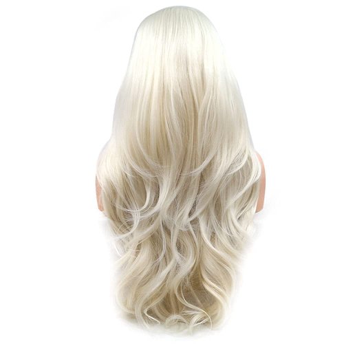 variouswig Platinum Blonde wavy lace front wig long natural platinum blonde heat resistant synthetic lace front wig for Woman cosplay 24inch