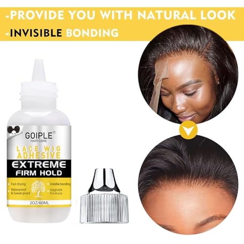 2 OZ Wig Glue for Lace Front Wigs, Waterproof Lace Hair Glue for Wigs, Fast Dry Lace Bond Strong Hold Transparent Laces Adhesive for Hair Replacement (60ML)
