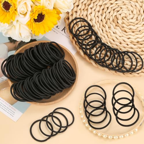 Anezus 200 Pcs Hair Ties for Women Girls Hair Elastics Hair Bands Ponytail Holders Hair Rubber Bands for Thick Straight Curly Hair (Black)