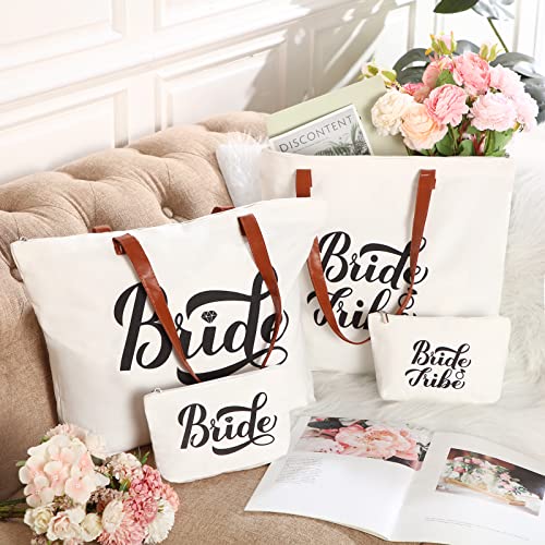 Hillban 14 Pcs Bridesmaid Canvas Bride Tote Bag and Makeup Bag Large Wedding Bachelorette Gifts Bridal Shower Gifts(Classic Style)