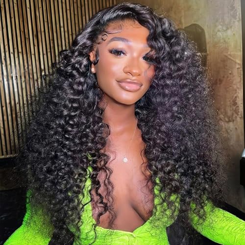 Half Wig Human Hair Water Wave Half Wig 3 In 1 Glueless Wigs Seamless Flip Over with Drawstring Curly Half Wig Human Hair for Women Invisible Hairline Wear Go Beginner Friendly Natural Black 24 Inch