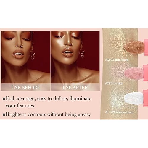 Glitter Powder Highlighter Makeup, Body Brightens the Natural Three-Dimensional Face Blusher Fairy Highlight Patting Powder. (01#White Moonbeam)
