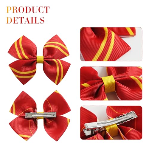 2PC Stripe Hair Bow Clips 4 Inch Women Wizard Hair Accessories Red