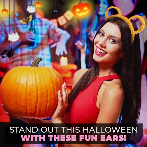Chipmunk Ears Headband - Yellow Bear Ears Headband - Halloween Costumes | Lightweight Non-Slip Plush Hair Accessory for Skincare, Spa, Party, Events | For your Halloween, Holiday, or Casual Look
