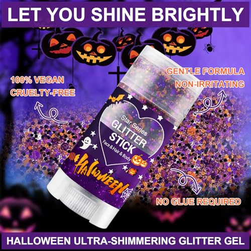 Halloween Body Glitter Stick, Black Purple and Orange Face Glitter Accessories for Rumi Costume and Rumi Cosplay Makeup, Waterproof Face and Hair Glitter Makeup for Kids and Women