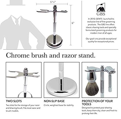 G.B.S Men's Shaving Kit - 5 Blade Razor Stainless Durable Wide Handle for Strong Grip, Shaving Brush, Razor + Brush Stand, Chrome shaving Bowl & All-natural Shave soap