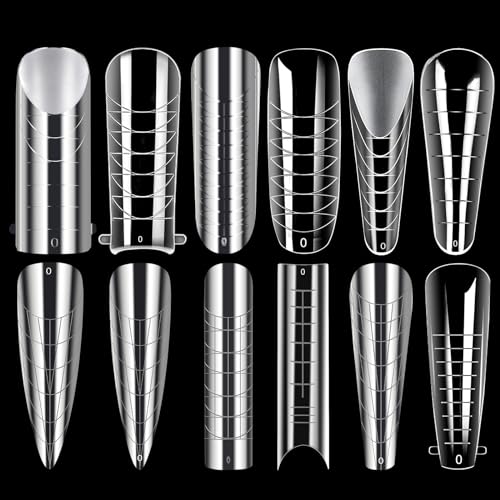 288PCS Nail Forms & Molds for French Nails, Acrylic Nail Tips, 96PCS Duet System Dual Forms Sticker Silicone Reusable Pads, 4 Styles 12 Sizes Scale for Manicure Extension