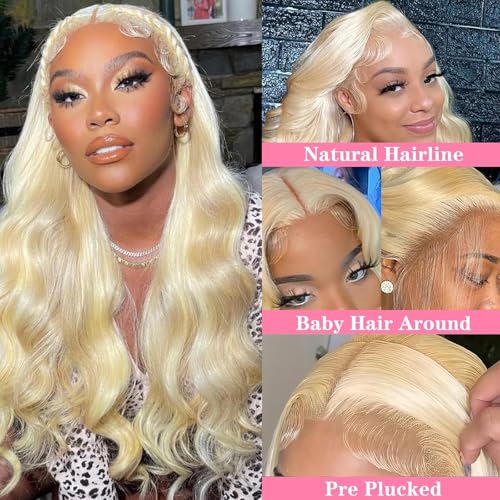 13x4 Lace Front Wig Human Hair 28 Inch Body Wave Blonde Wig, Heat Resistant, Lace Front, Natural, Wavy, Contemporary, Female, Wig, Wigs