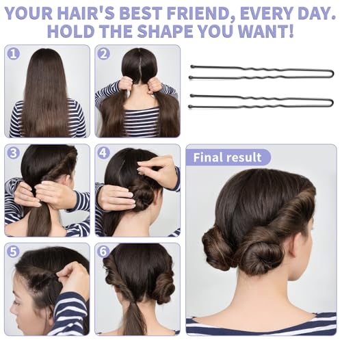 U Shaped Hair Pins -2.4 Inch 250 Count, Professional Hair Styling Pins for Women, Girls, and Hairdressing Salons - Includes Clear Storage Box for Updos and Bun Hair (Black)