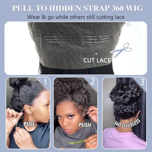 Hidden Strap 360 Lace Front Wigs Human Hair 250% Density Straight Human Hair Wigs for Bkack Women 360 Full Lace Wigs Human Hair with Drawstring 9A Natural Hairline (Natural Black, 20Inch)