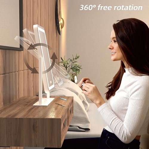 Vanity Mirror with Lights,13.1"¡¿16.7"LED Makeup Mirror,Lighted Makeup Mirror with Lights, Smart Touch Control Dimmable 3 Modes Light, Lighted Up Mirror for Makeup Desk, Bedroom, Dressing Room