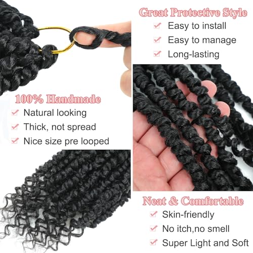 Alrence Passion Twist Crochet Hair 8 Packs Pre twisted Passion Twist Hair For Women Soft Bohe Pre-looped Crochet Braids (14 Inch (Pack of 8), 1B#)