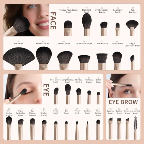 docolor Makeup Brushes Professional 30Pcs Make up Brushes Set Premium Synthetic Kabuki Foundation Blending Brush Face Powder Blush Concealers Eye Shadows Beige