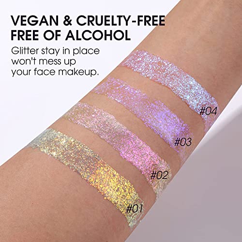 BestLand Holographic Body Glitter Gel for Women and Kids ? Sparkle Glitter Makeup for Face, Body & Hair ? Long Lasting Shimmer Gel for Festival, Rave, Halloween, Party, Mermaid Look (02 Stardust Pink)