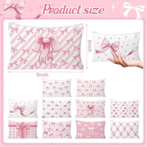 30pcs Pink Bow Makeup Bag Coquette Cosmetic Bags for Women Elegant Bow Preppy Pink Pouch Travel Toiletry Bag Bow Themed Gifts for Women Teens Teen Girls