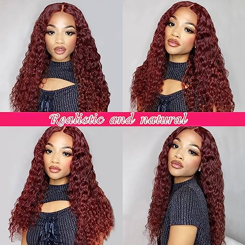 Reddish Brown Deep Wave Lace Front Wigs Human Hair 33b Color 13x4 HD Lace Frontal Wig for Women 180% Density Glueless Copper Red Curly Wig Pre Plucked 26 Inch