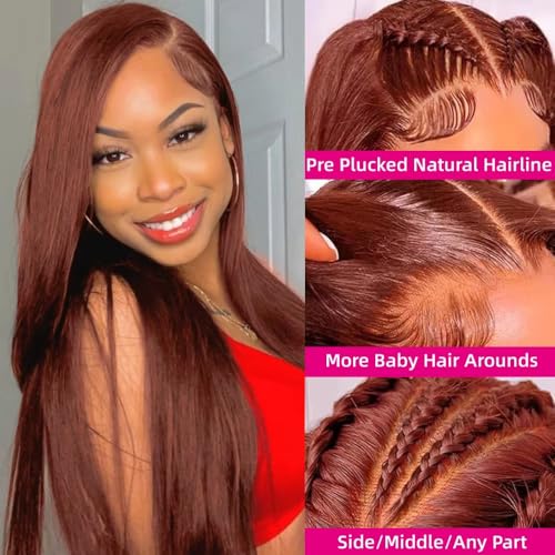 13x4 Lace Front Wigs Human Hair Reddish Brown Brazilian Unprocessed Straight Lace Front Wigs Human Hair Pre Plucked with Baby Hair Auburn Copper Colored Hd Lace Wig for Women (Reddish Brown,22 Inch)