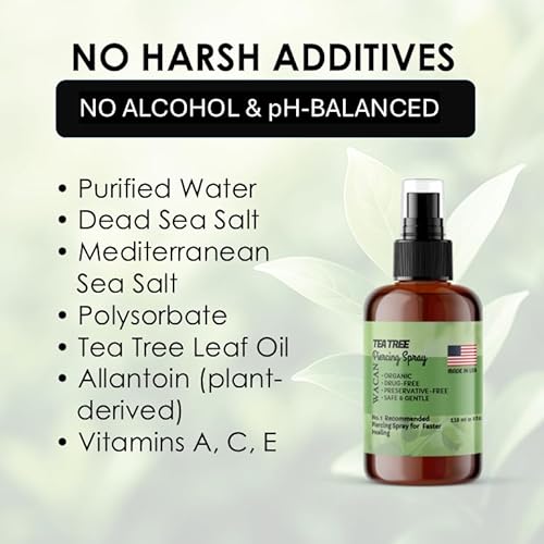 Wacan Advanced Tea Tree Piercing Spray, Saline Aftercare Piercing Cleaner for Bumps & Irritation, Alcohol-Free pH-Balanced, Safe for Ears Nose Belly