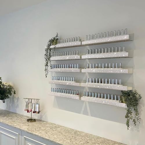 Care&More YJ 4 Pack 15 Inch Nail Polish Wall Rack£¬Diamond Crystal Rhinestone Acrylic Nail Polish Organizer£¬Sunglasses Essential Oil Picture Display Storage Wall Shelf