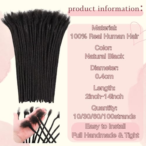 Loc Extensions Human Hair 0.4cm Thickness 8inch 100strands Dreadlock Extensions 100% Handmade Permanent Dreadlock Extensions for Man/Wome Can Be Dyed and Curled (Natual Black)