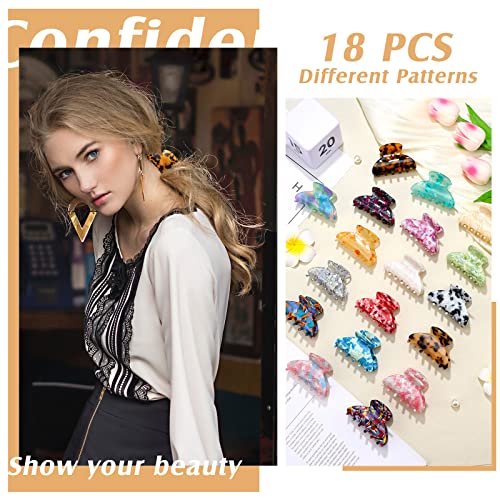 Janinka 18 Pcs Tortoise Shell French Barrettes - 2.6 Inch Banana Celluloid Hair Clips, Leopard Print Hair Accessories for Women