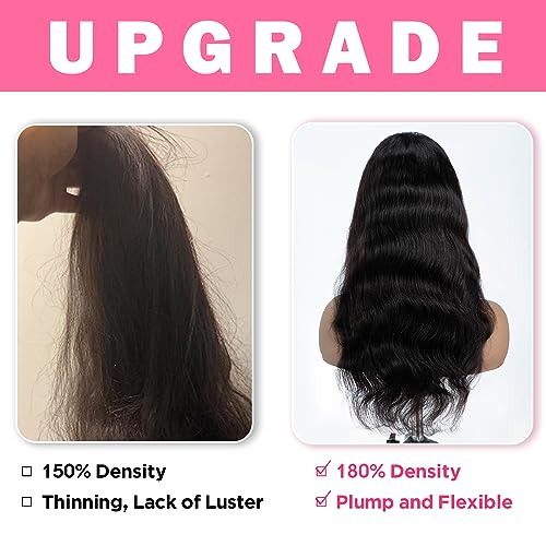 5x5 HD Lace Closure Wigs Human Hair Body Wave Lace Front Wigs for Black Women 100% Virgin Human Hair Pre Plucked with Baby Hair 180% Density Glueless Wigs Natural Black Color 24Inch