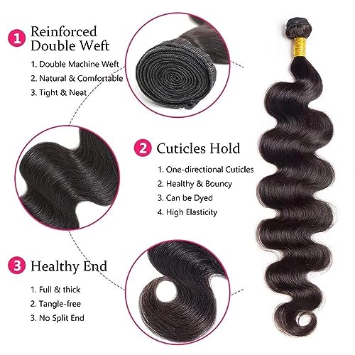 Brazilian Body Wave Bundles Human Hair 3 Bundles Body Wave 24 26 28 Inch 100% Unprocessed Virgin Human Hair Weave Bundles Mixed Length Natural Black Human Hair Extensions